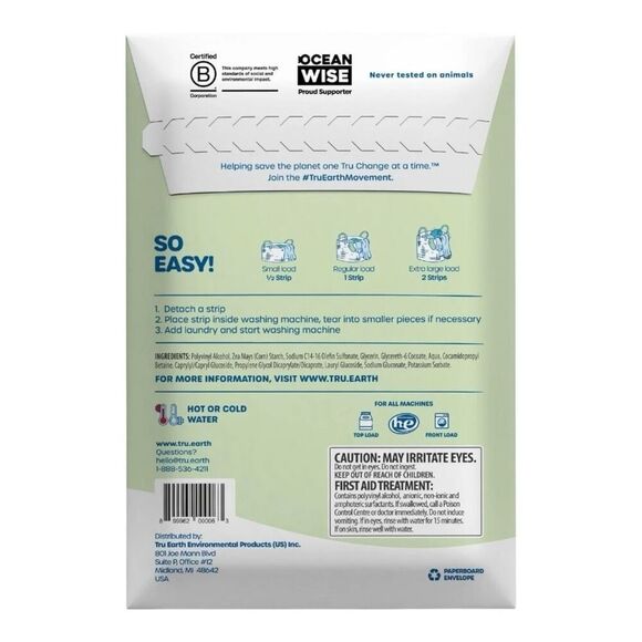 Tru Earth Eco-Strips Laundry Detergent – Fragrance-Free, 32 Strips (64 Load) - Picture 2 of 2